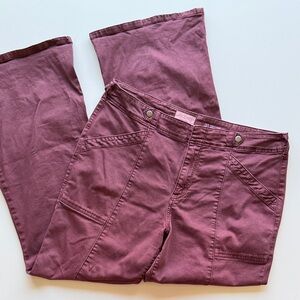 Pilcro for Anthropologie Utility Demilune flare-leg pants in a rose color 31